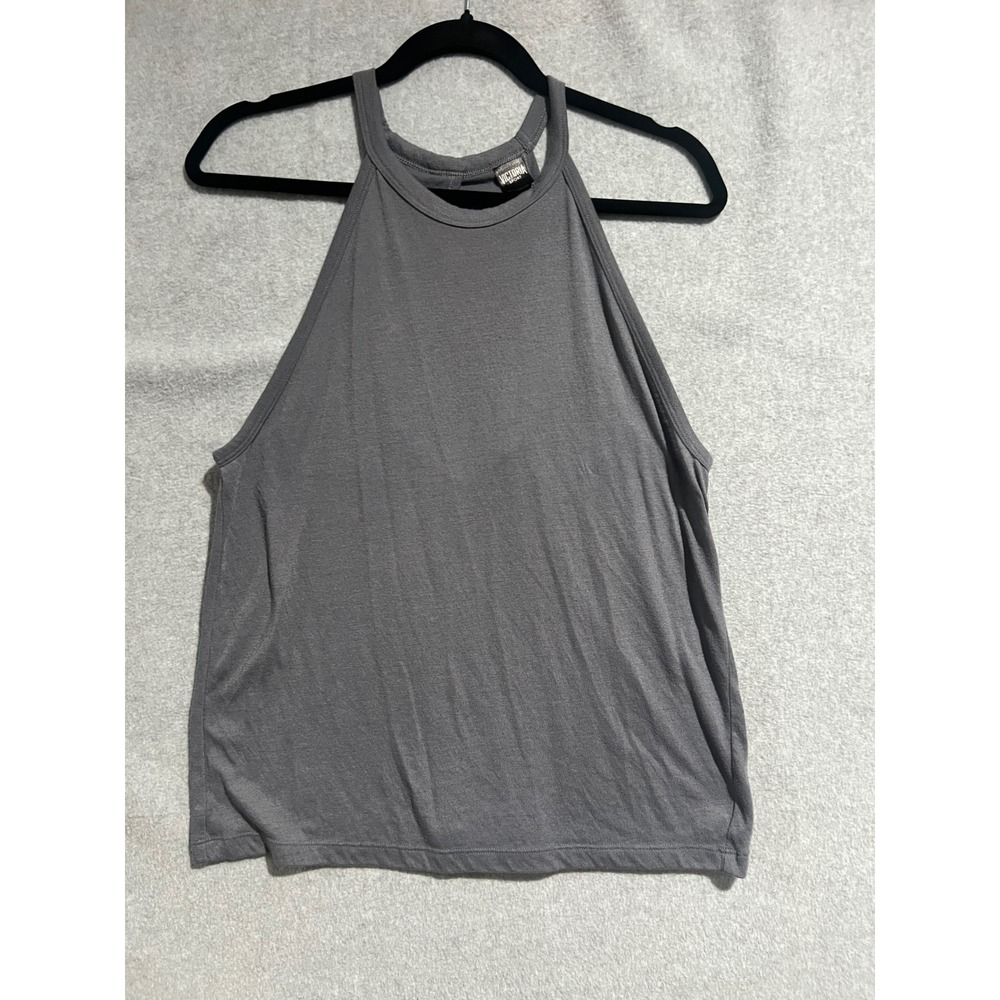 Y2K basic Victoria Sport Womens Gray High Neck Keyhole Back Halter Tank Top M